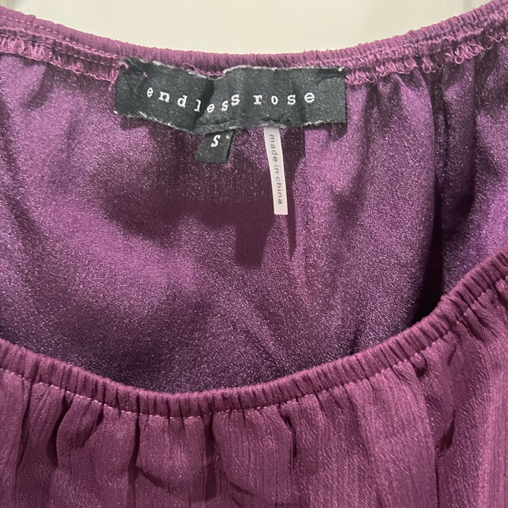 Endless Rose Deep Plum Ruffled Short Sleeve Tunic Romper - Picture 3 of 7